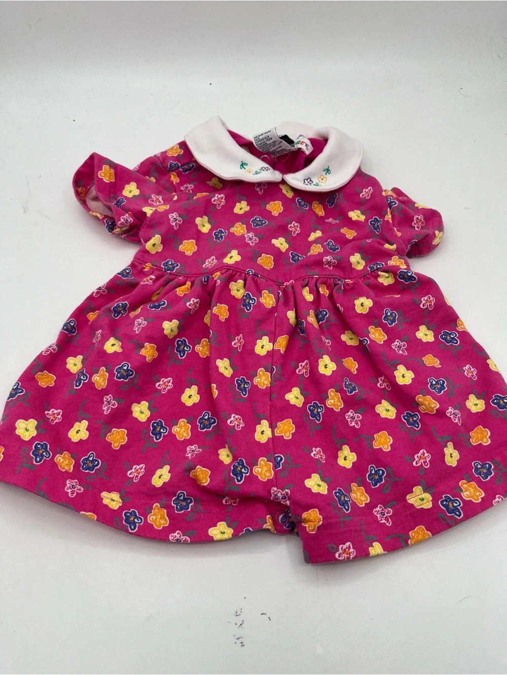 Vintage 1998 Gymboree Hot Pink Floral Peter Pan Collar One-Piece